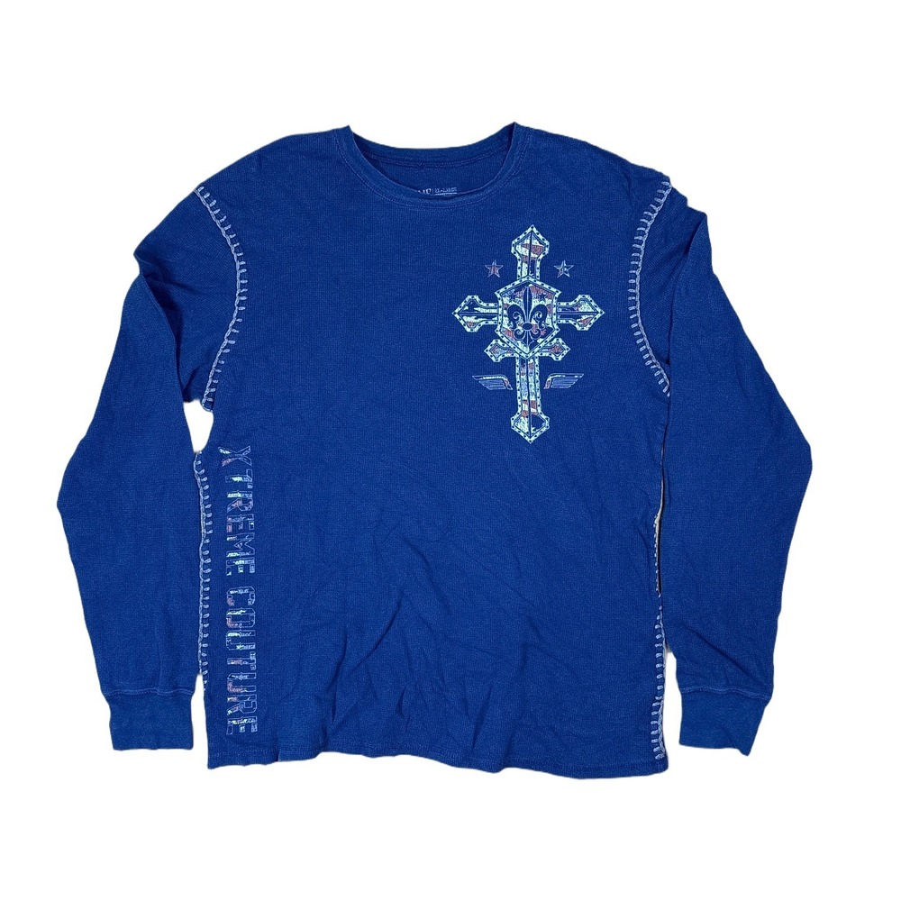Xtreme Couture Thermal Shirt Mens XXL Blue Good Graphic Cross Fleur De Lis MMA